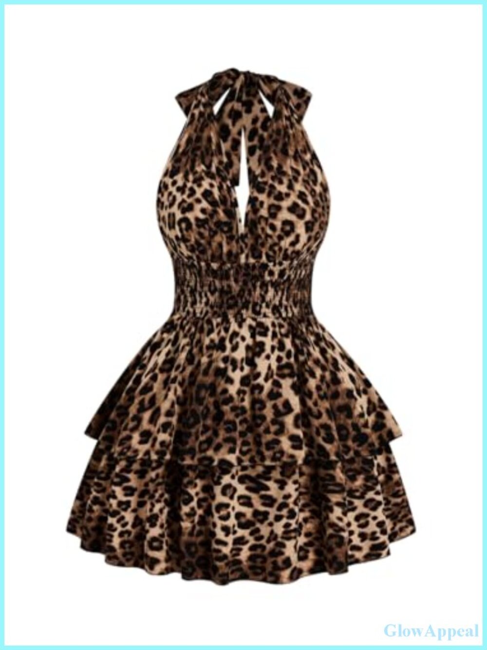 Plus Size Cheetah Print Halter Mini Dress Sleeveless Ruffle Hem Y2K